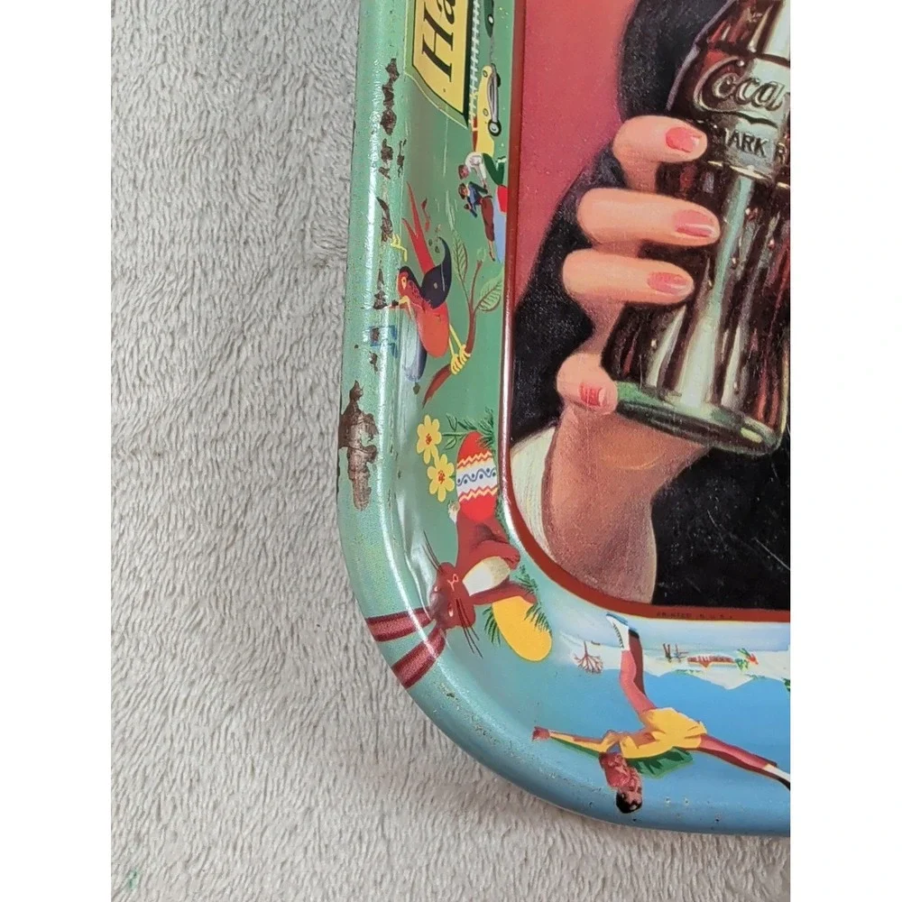 Vtg Coca-Cola Metal Serving Tray Thirst Knows No Season‎ Seasonal Border 1950s